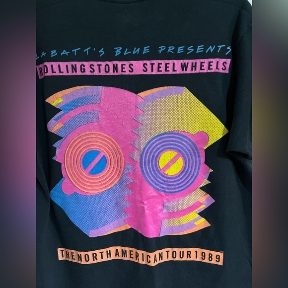 VINTAGE Rolling Stones Steel Wheels North American Tour 1989 Concert Tee Size L - Picture 5 of 8